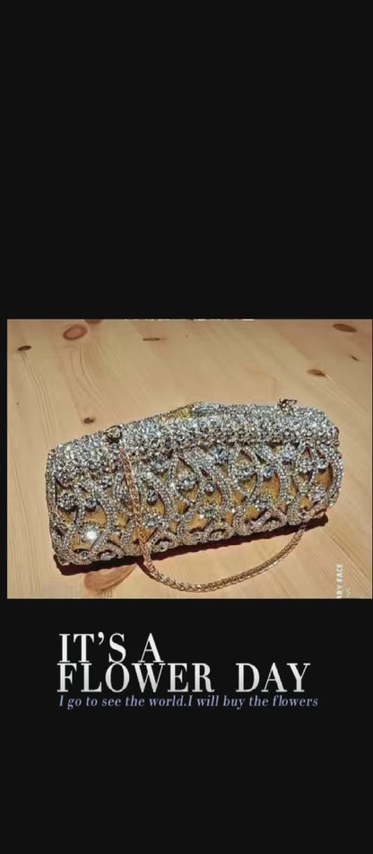 Light Luxury Evening Clutch, Vintage Shiny Rhinestone Handbag for Women, High-End Party Purse with Strap