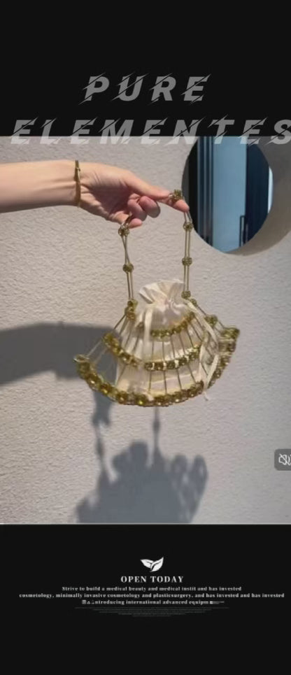 European & American Style Gold Vintage Diamond-Trimmed Metal-Woven Hollow-Out Women's Mini Handheld Evening Bag