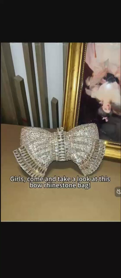 High-end Luxury Embellished New Arrival European-style Evening Bag with Bow and Crystal-encrusted Chain, Women's Handheld Crystal Bag