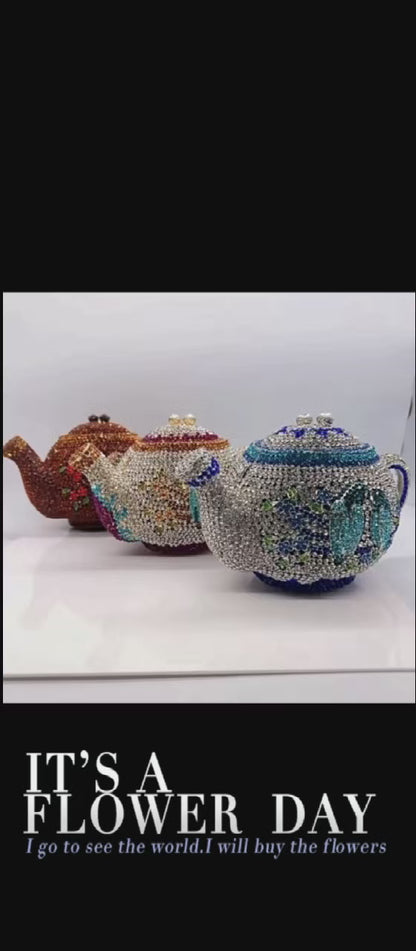 Teapot-Shaped Evening Clutch – Fully Rhinestoned, Luxury Designer Women's Handbag for Banquet, Party & Gala