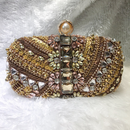 MRY · Coffee gold dinner bag in hand