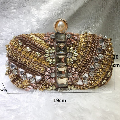 MRY · Coffee gold dinner bag in hand