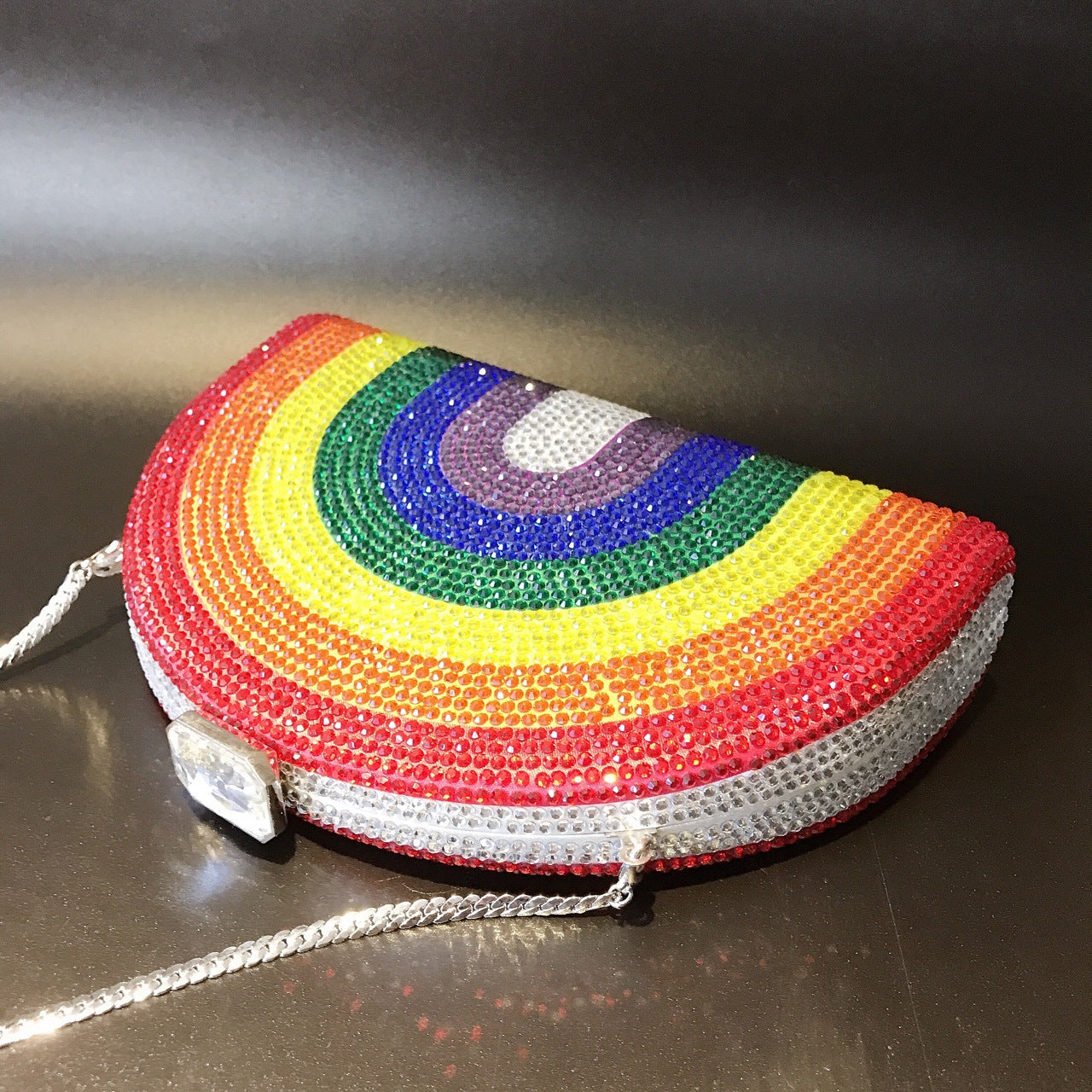 MRY · D-shaped rainbow-studded dinner bag
