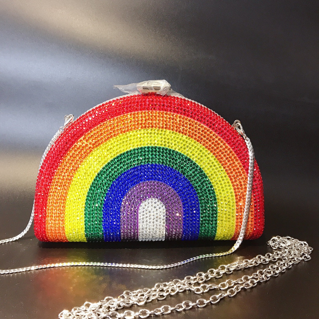 MRY · D-shaped rainbow-studded dinner bag