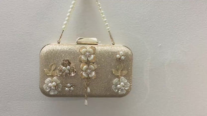 MRY · Diamond-encrusted pearl petal chain fringe dinner bag