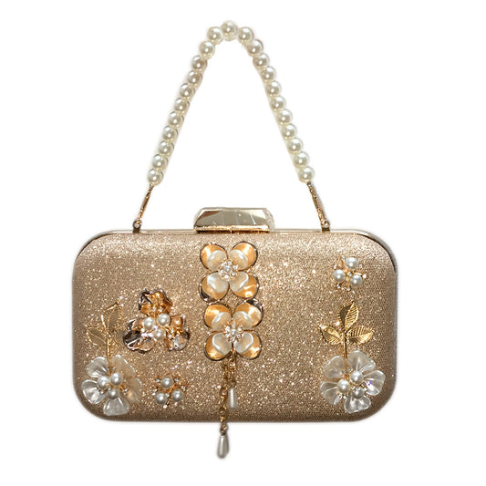 MRY · Diamond-encrusted pearl petal chain fringe dinner bag