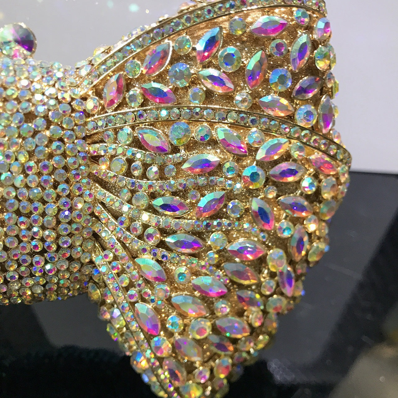 MRY · Diamond-encrusted bow dinner bag
