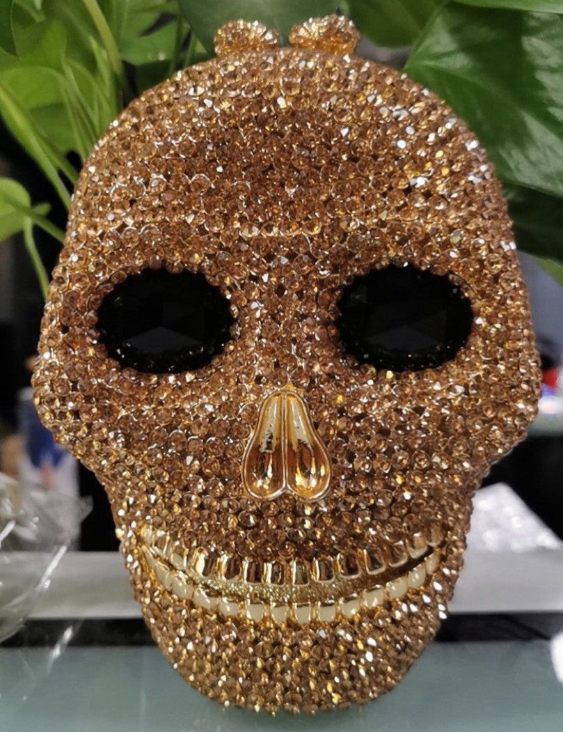 MRY · Diamond-encrusted skull dinner bag