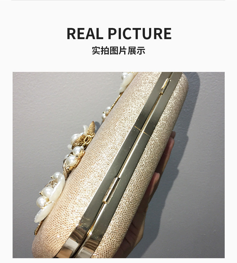 MRY · Diamond-encrusted pearl petal chain fringe dinner bag