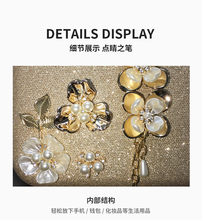 MRY · Diamond-encrusted pearl petal chain fringe dinner bag