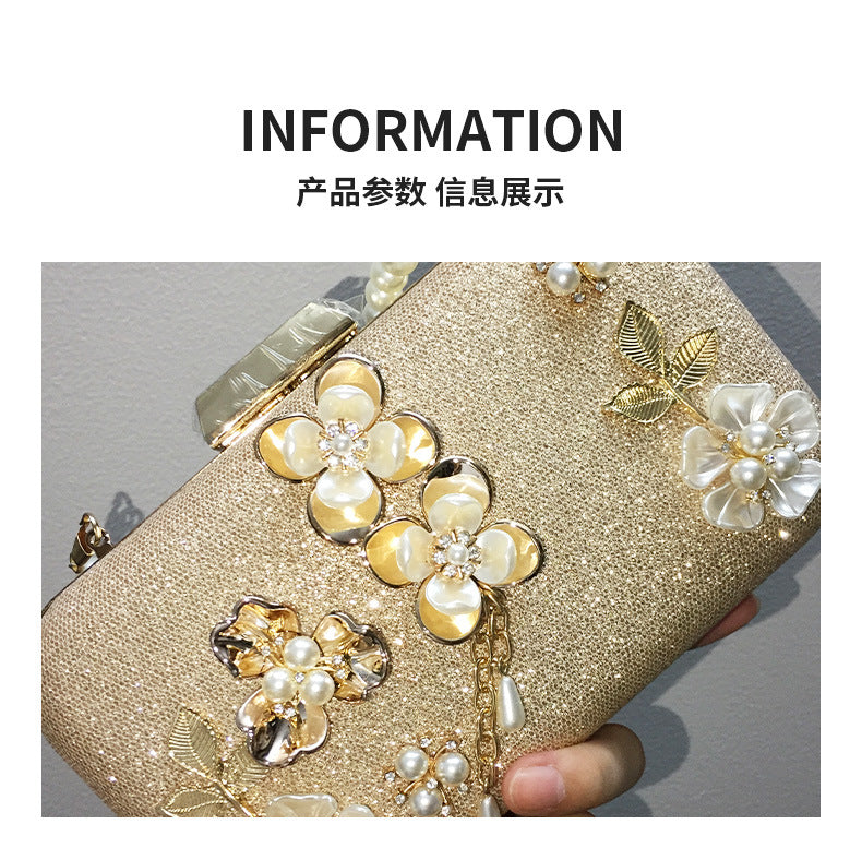 MRY · Diamond-encrusted pearl petal chain fringe dinner bag