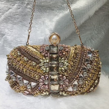 MRY · Coffee gold dinner bag in hand